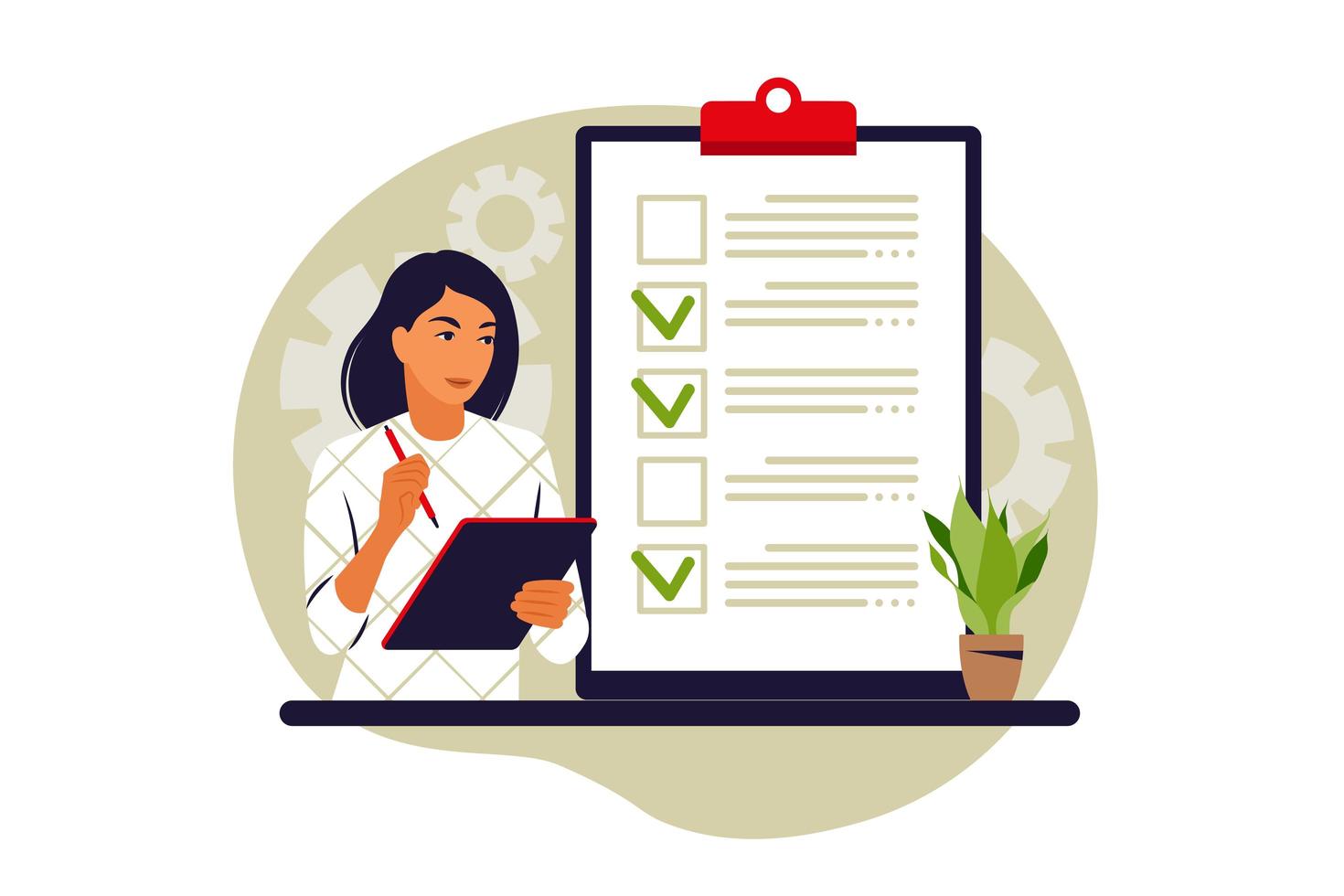 Checklist concept. Completion of business tasks. Vector illustration. Flat