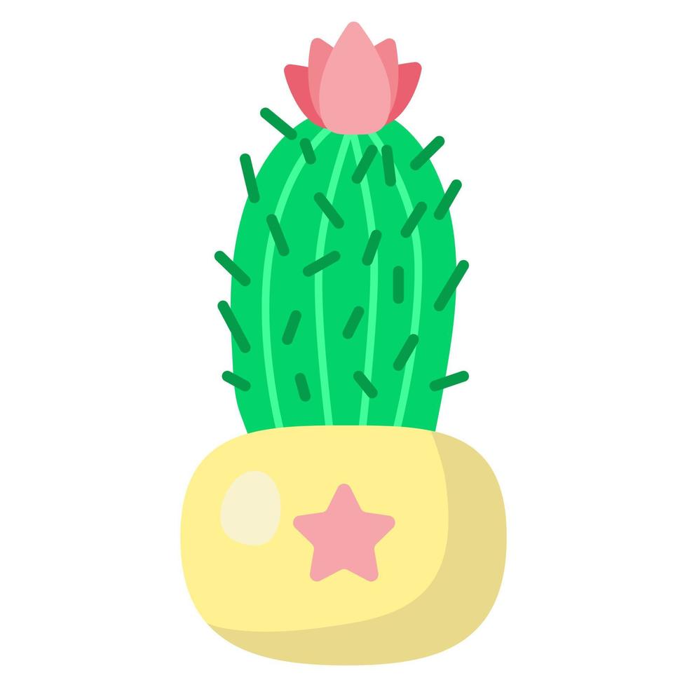 lindo cactus en maceta, impresión divertida en estilo plano de dibujos animados. Ilustración de plantas suculentas caseras. plantas exóticas y tropicales. impresión para libros, planificador, ropa, textil, diseño y decoración vector