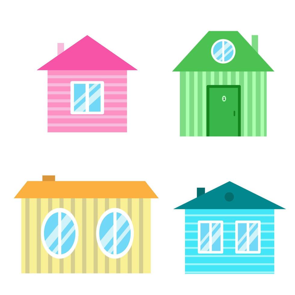 Set of colorful cute cartoon houses, vector illustration. Small house with door and small window. Flat illustration, home symbol. Icon for web and graphic resources, design element