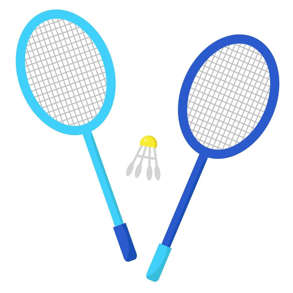 dos raquetas de bádminton y volante. configurado para jugar al deporte. raquetas de bádminton y volant en estilo plano simple. ilustración para libros, revistas, tiendas deportivas. concepto de estilo de vida activo vector