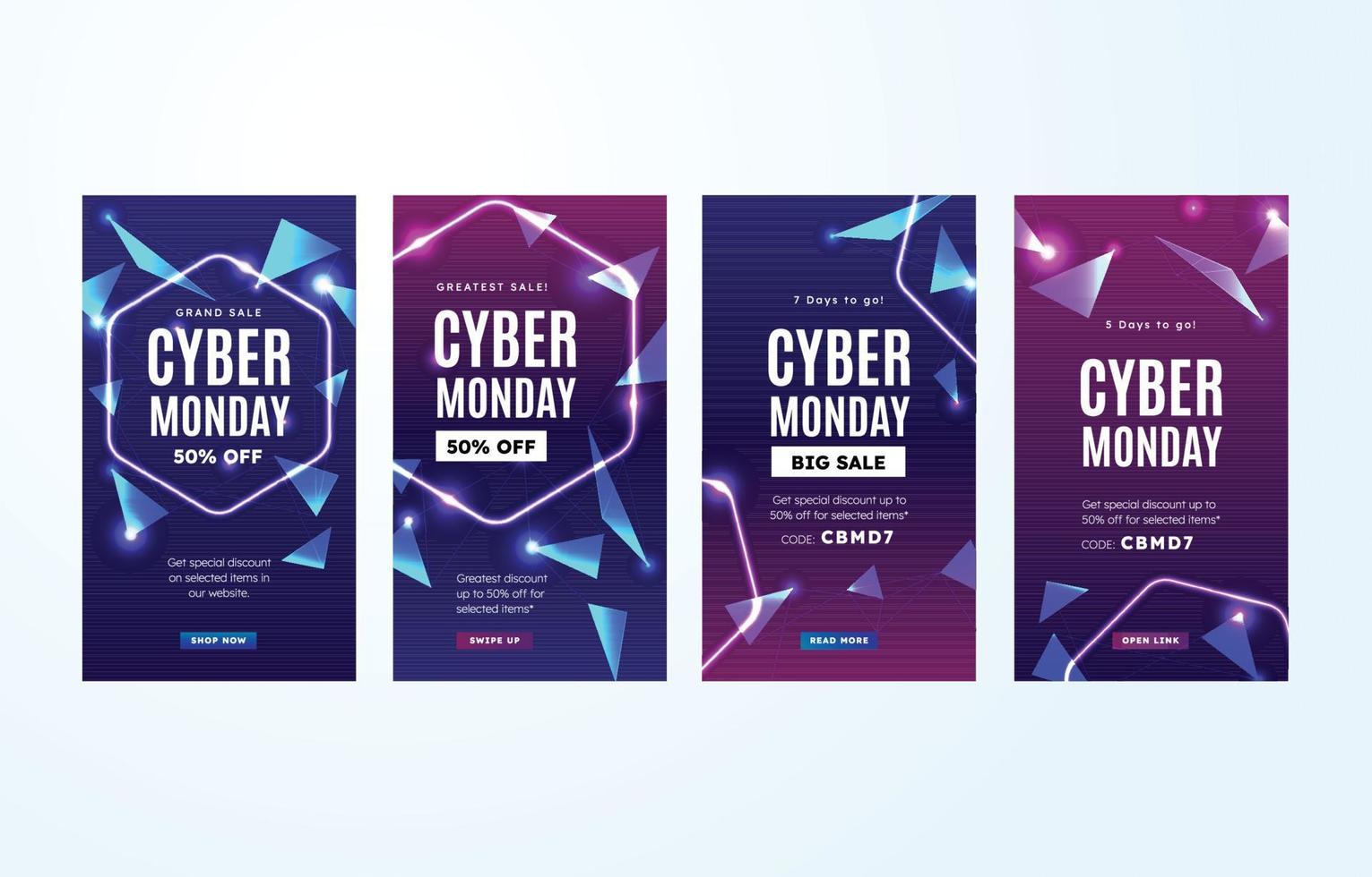 concepto de fondo de la historia de las redes sociales de cyber monday vector