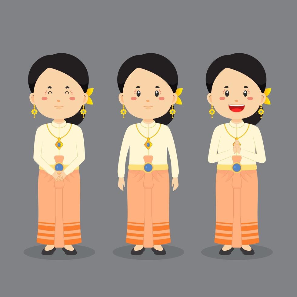 personaje de tailandia con varias expresiones. vector