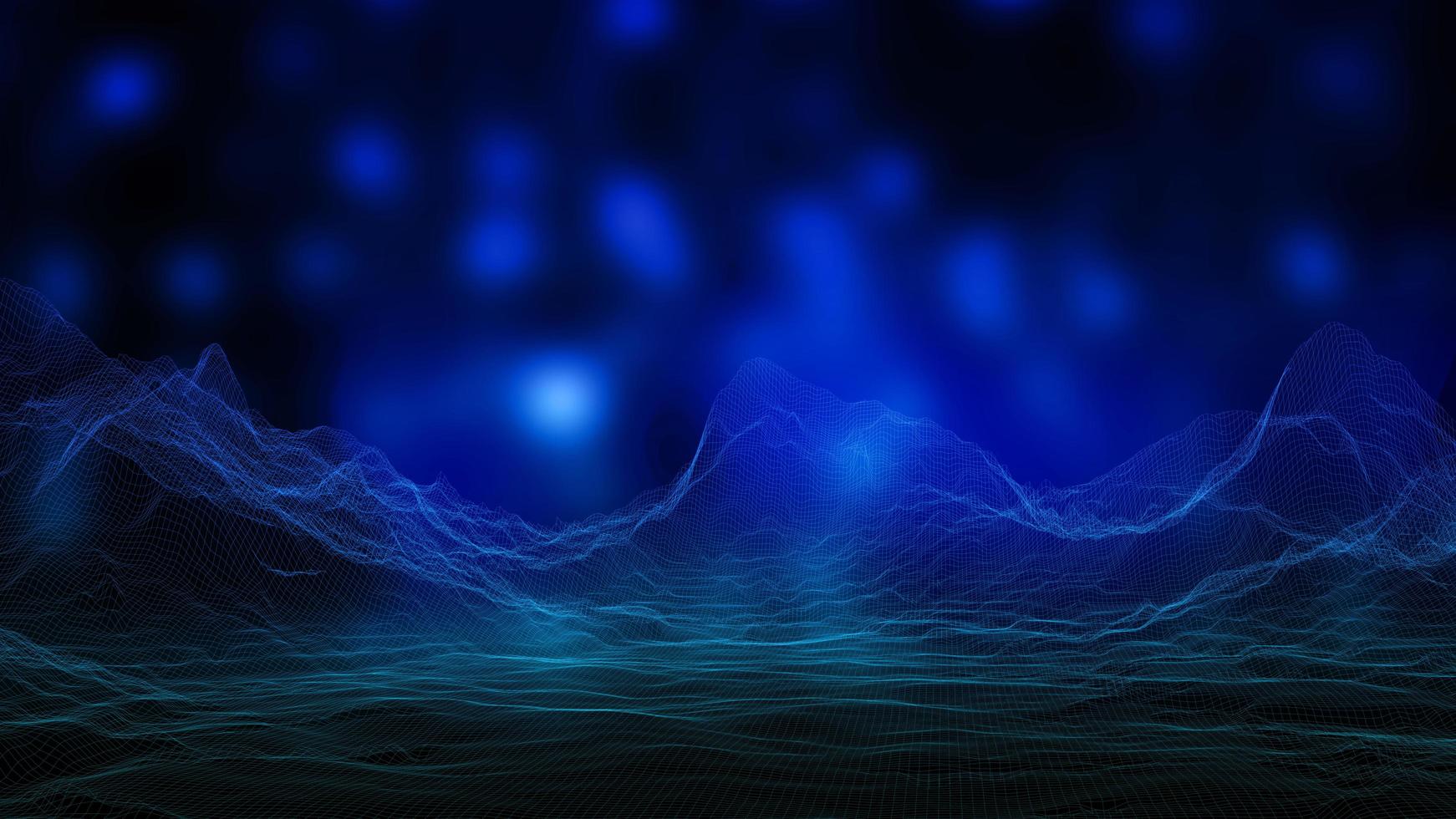 3D digital landscape with flowing dots photo