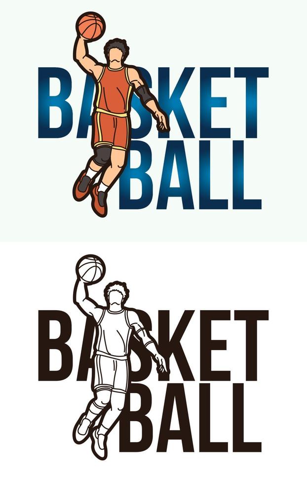 texto de baloncesto con jugador de deporte vector