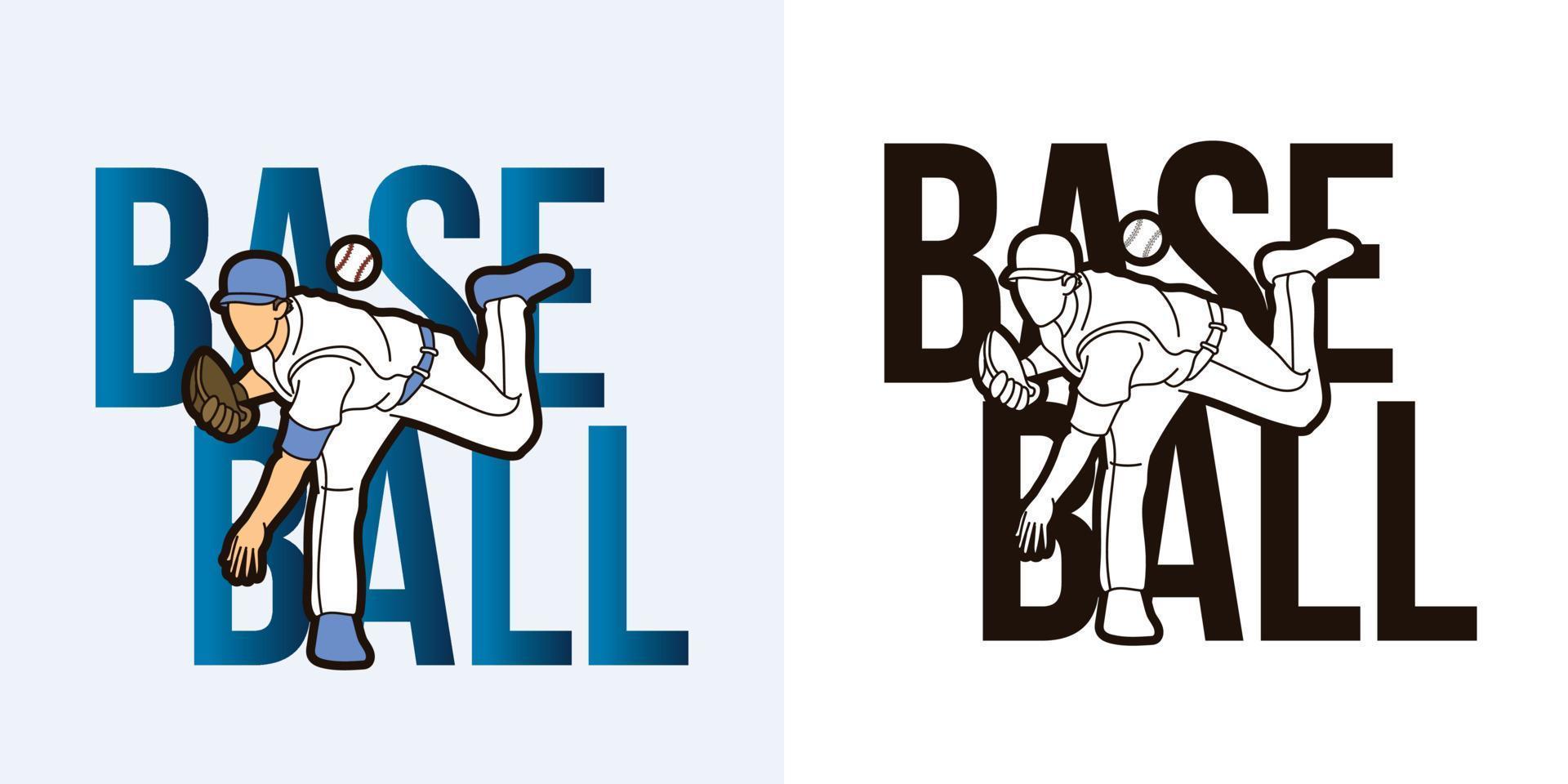 Baseball Font and Sport Player vector