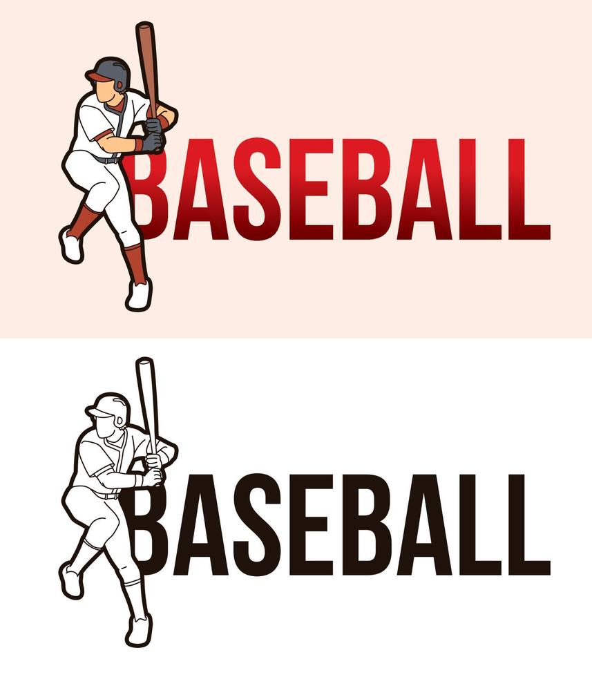 texto de béisbol y jugador de deporte. vector