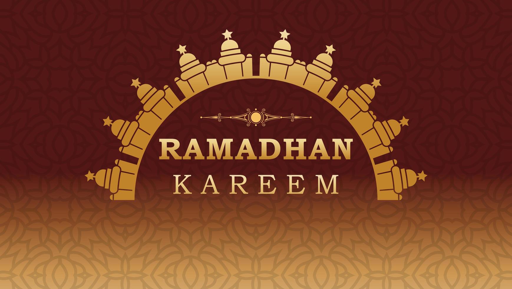 ramadan kareem banner greeting card with arabic pattern and mosque illustration vector