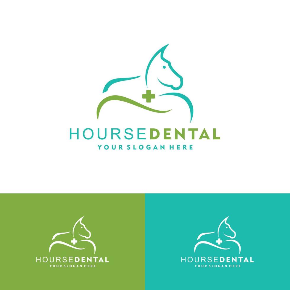 Cuidado dental del animal doméstico animal con diseño del ejemplo del icono del vector del logotipo del caballo