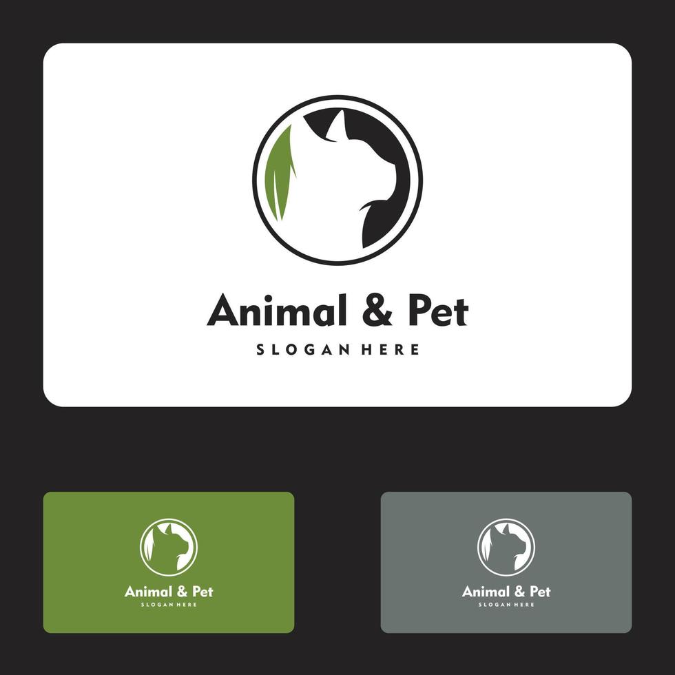 Animal pet care Cat and circle leaf logo vector icon illustration design