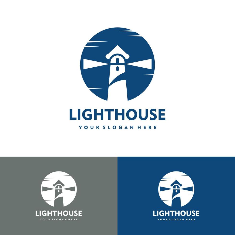 Lighthouse with sunrise flat style logo vector icon illustration design