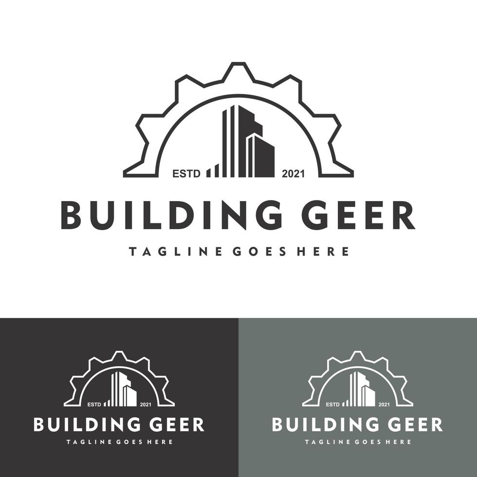 Building Architect construction logo gear vector illustration design
