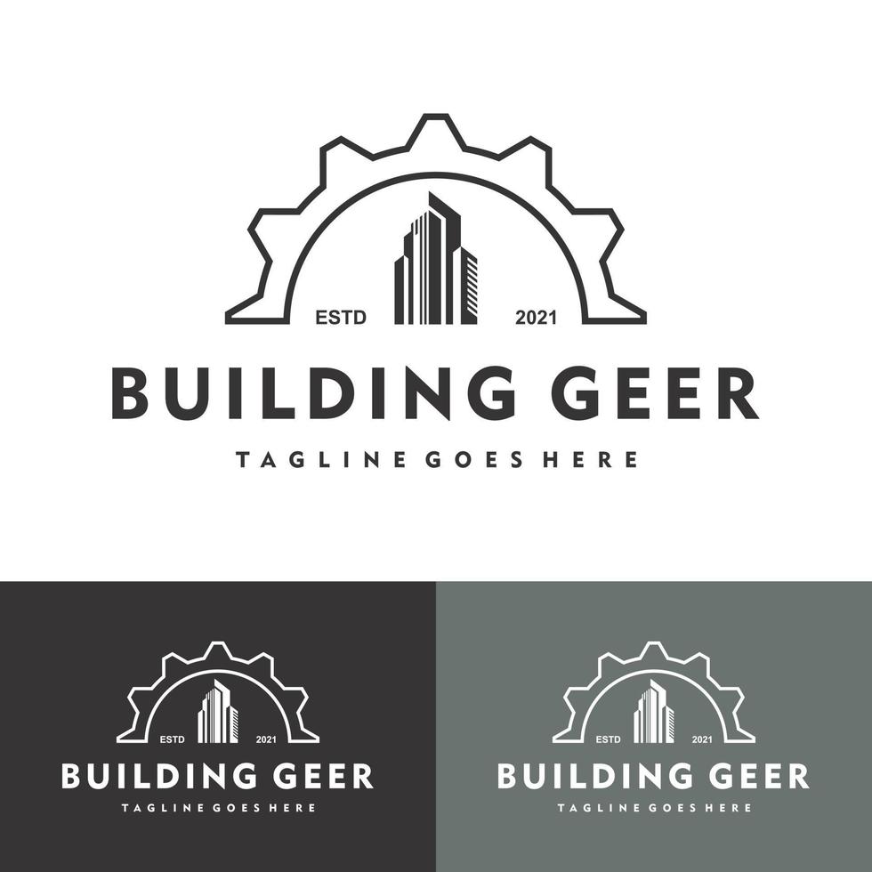 Building Architect construction logo gear vector illustration design