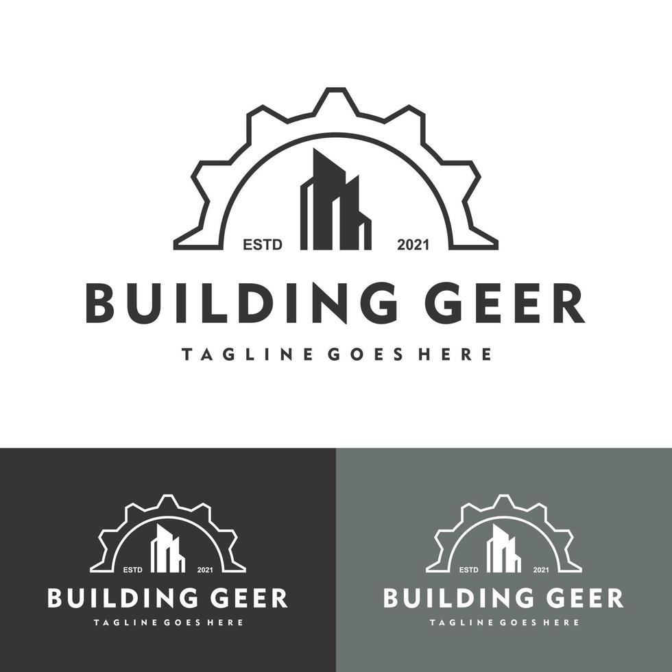 Building Architect construction logo gear vector illustration design