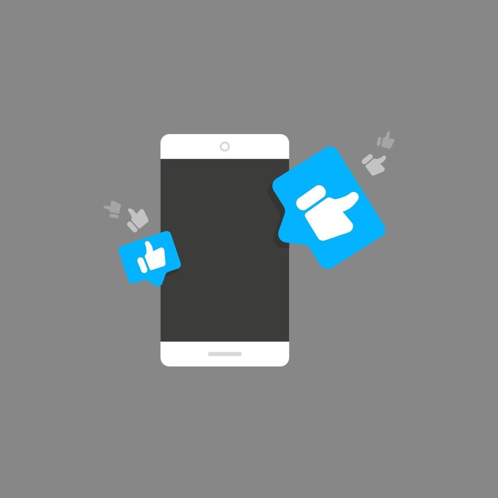 Smart phone. Thumbs up, social media icon. Vector illustration in flat design