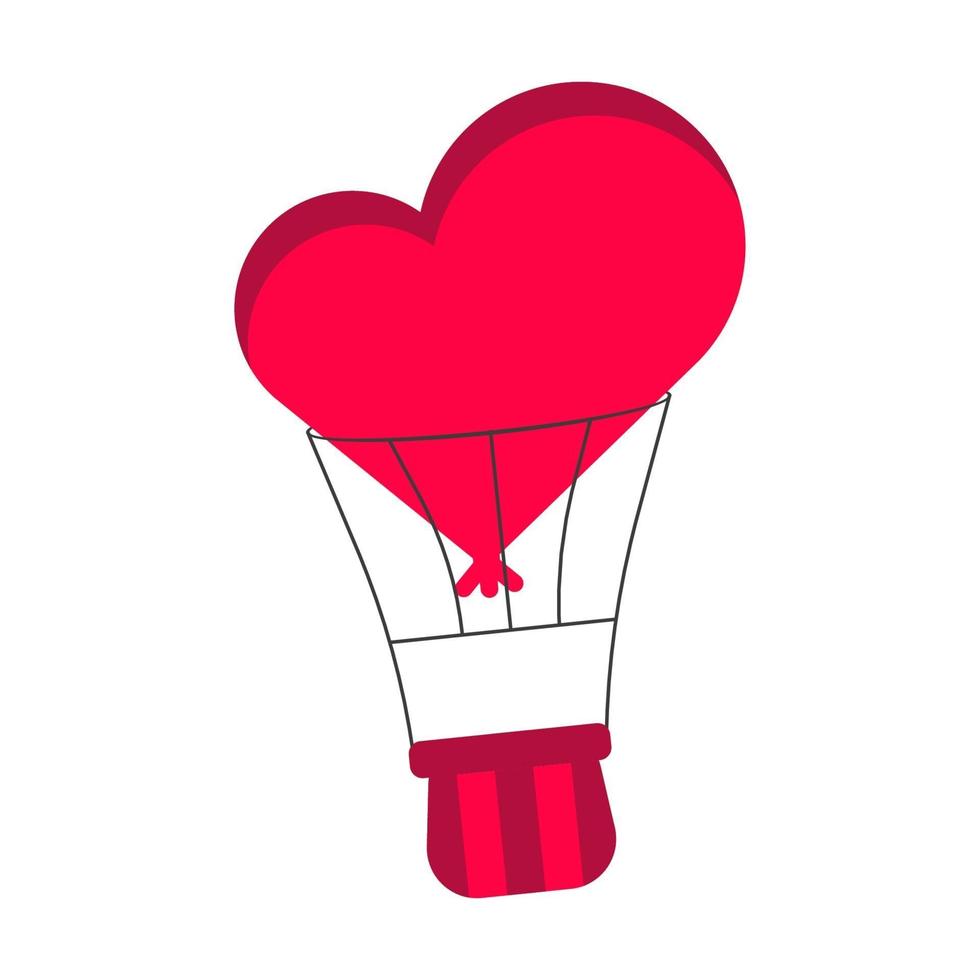 Hot air balloon heart shape. Valentine day. Vector illustration in flat design