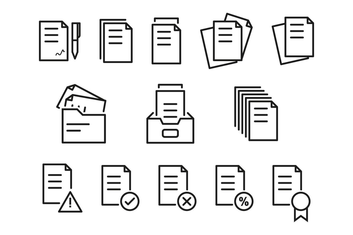 conjunto de documentos relacionados con la ilustración de los iconos de línea vectorial vector