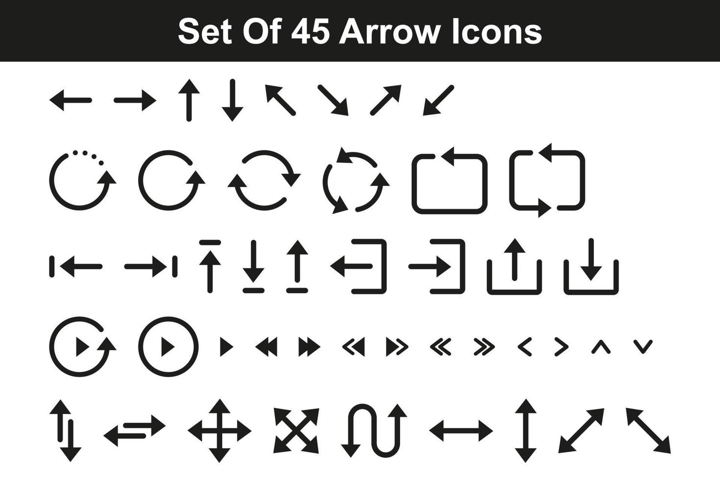 Set of 45 different arrow black icons. Vector illustration