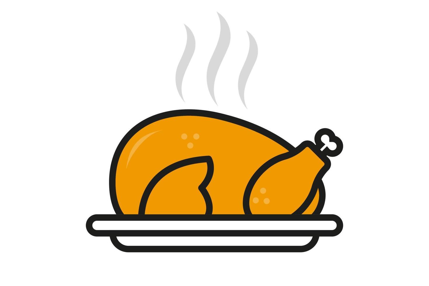 Roast turkey or chicken icon. Thanksgiving day. Vector illustration in flat design