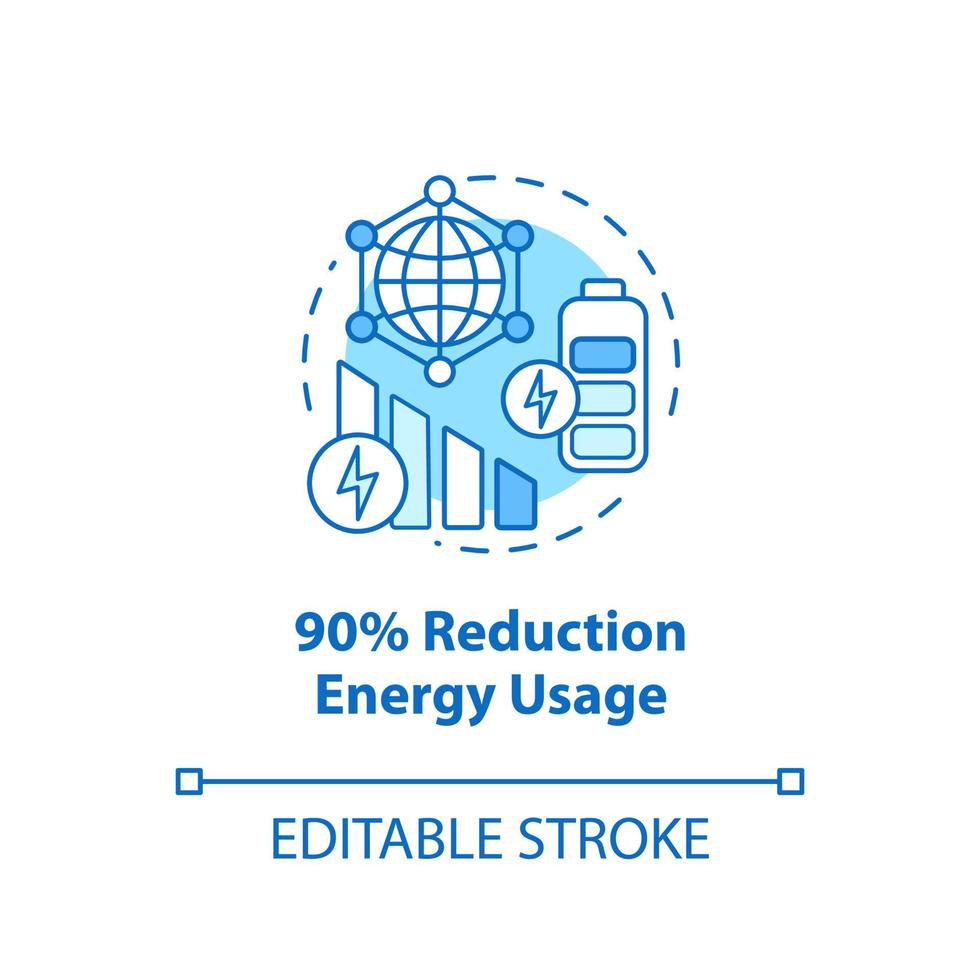 90 percent reduction energy usage concept icon vector
