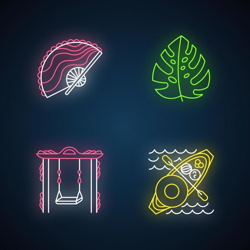 Indonesia neon light icons set vector