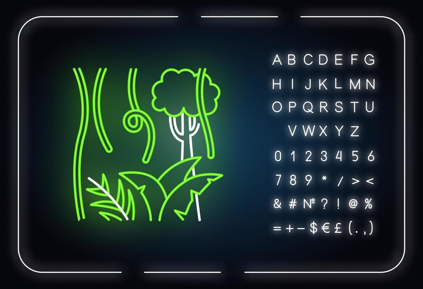 Rainforest plants and trees neon light icon vector