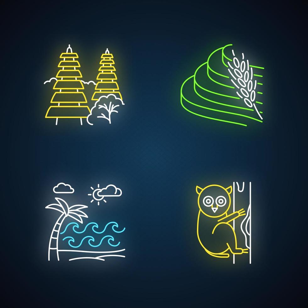 Indonesia neon light icons set vector