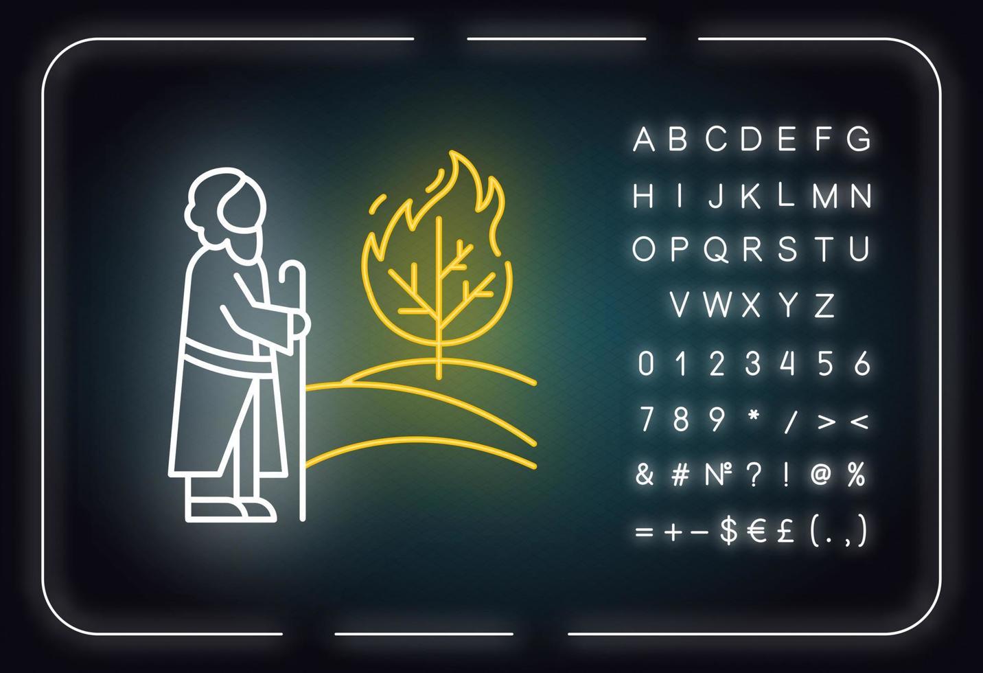 moisés y la zarza ardiente historia bíblica icono de luz de neón vector