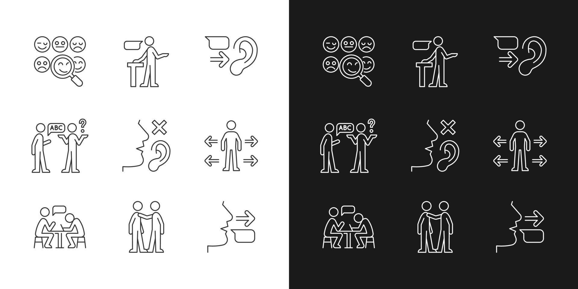 Effective communication linear icons set for dark and light mode vector