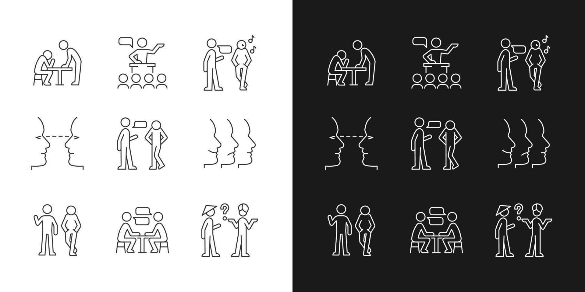 Communication process linear icons set for dark and light mode vector