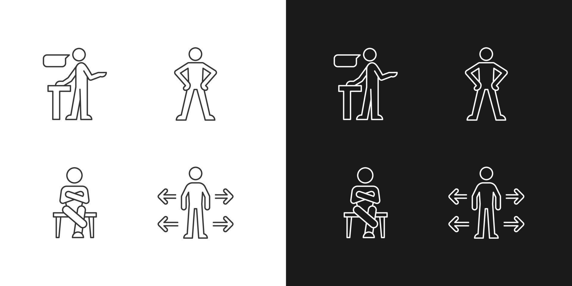 Communication skills linear icons set for dark and light mode vector