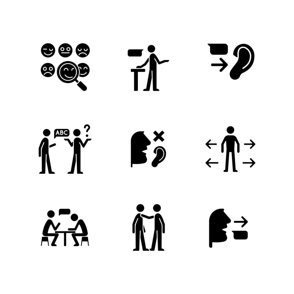 Effective communication black glyph icons set on white space vector