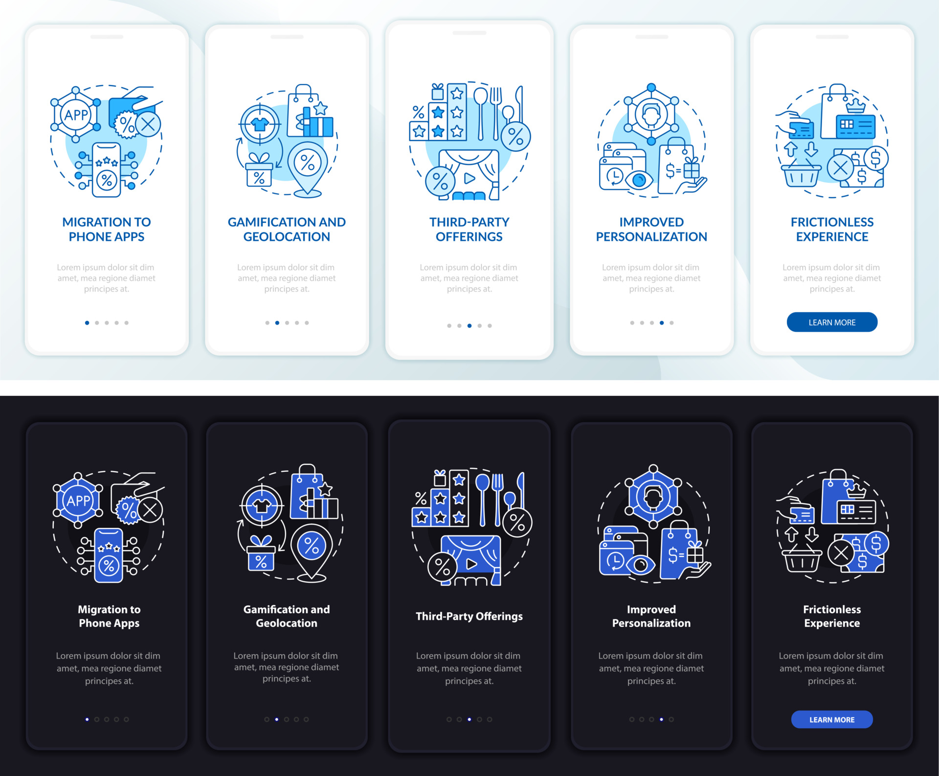 Loyalty Programs Trends Dark Light Onboarding Mobile App Page Screen Loyalty Programs Trends Dark Light Onboarding Mobile App Page Screen