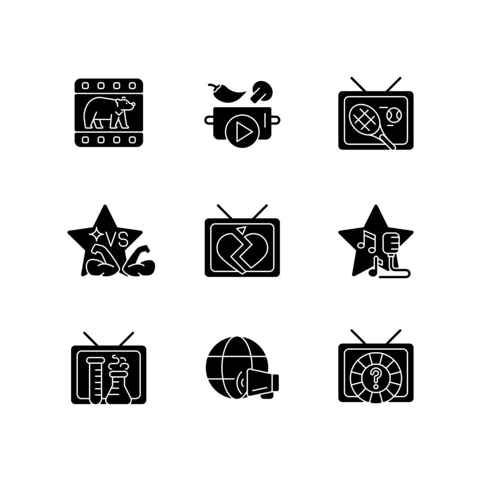 TV black glyph icons set on white space vector