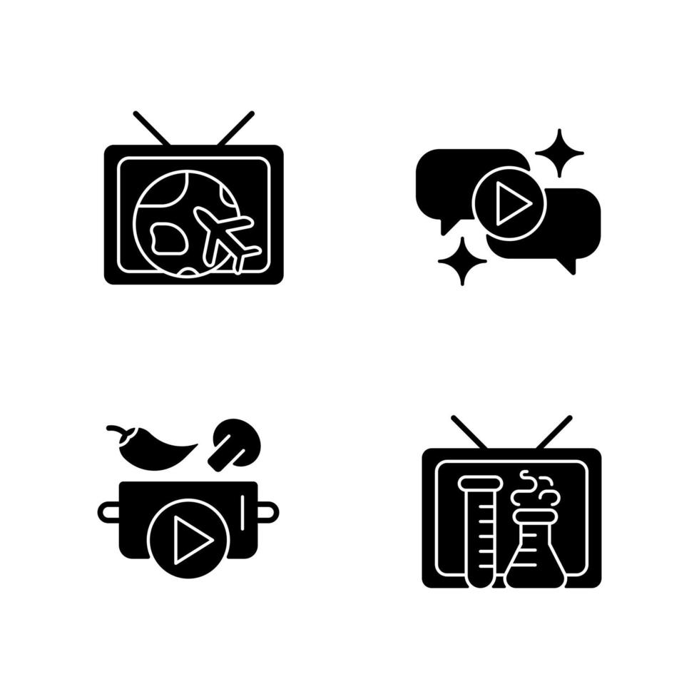 Serie de televisión iconos de glifos negros en espacio en blanco vector