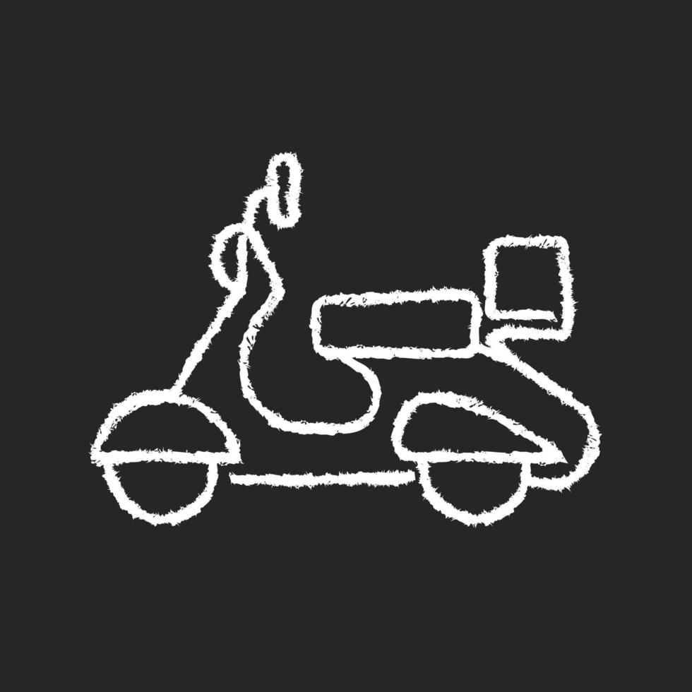 Vintage moped chalk white icon on dark background vector