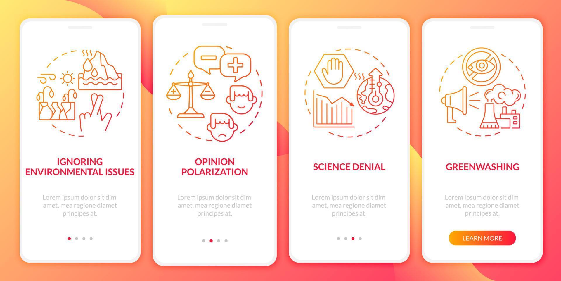 Science denial red onboarding mobile app page screen vector