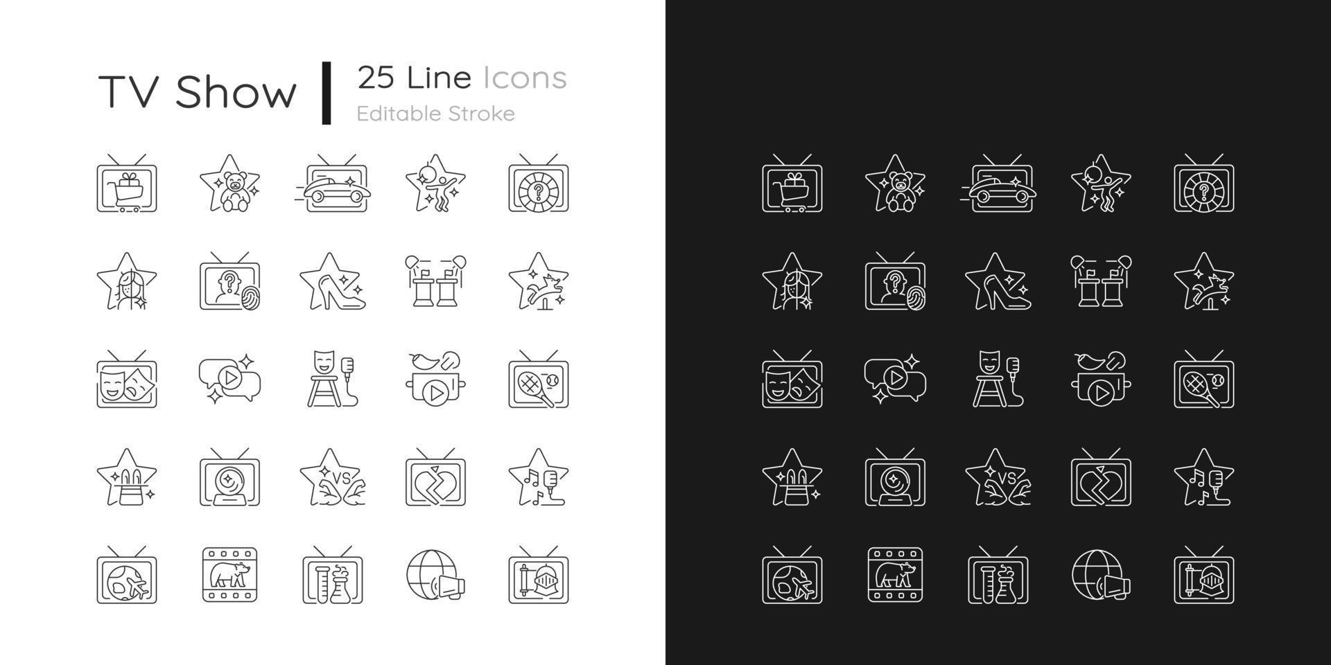 TV show linear icons set for dark and light mode vector