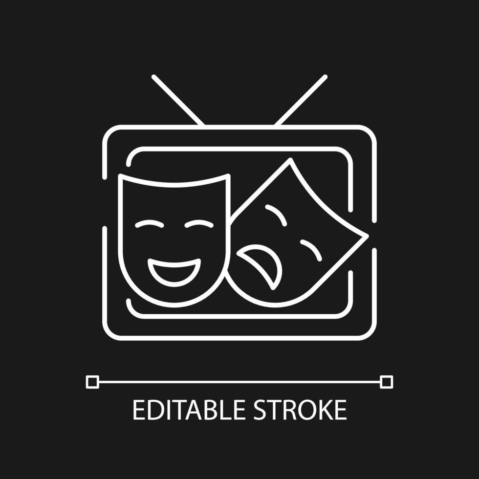 TV drama white linear icon for dark theme vector