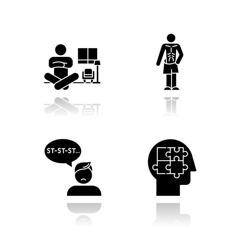 Mental disorder drop shadow black glyph icons set vector