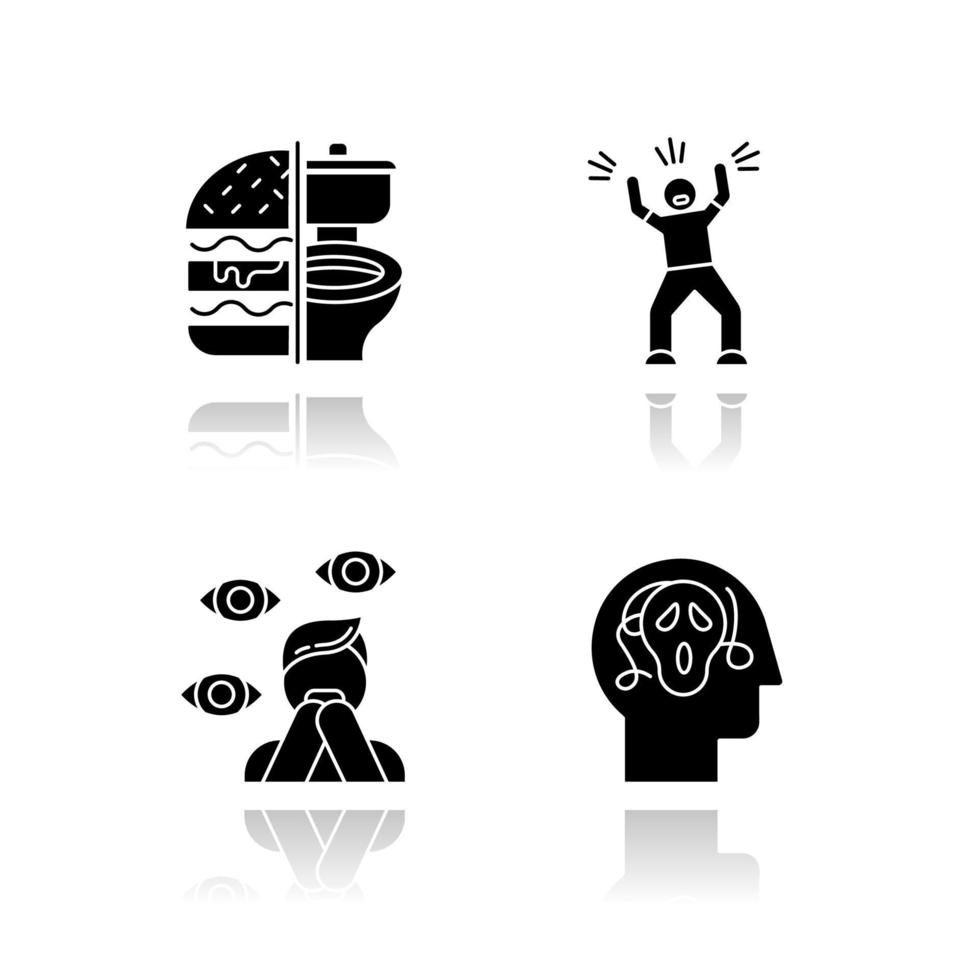 Mental disorder drop shadow black glyph icons set vector
