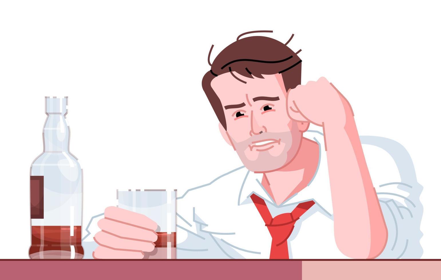 Alcohol addiction flat color vector illustration