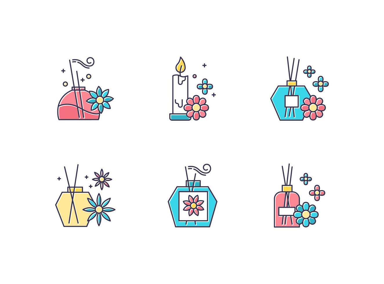 Aromatherapy color icons set vector