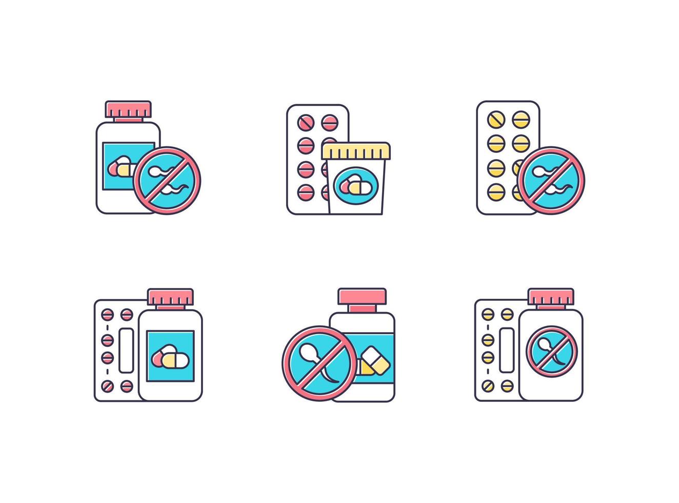 Birth control color icons set vector
