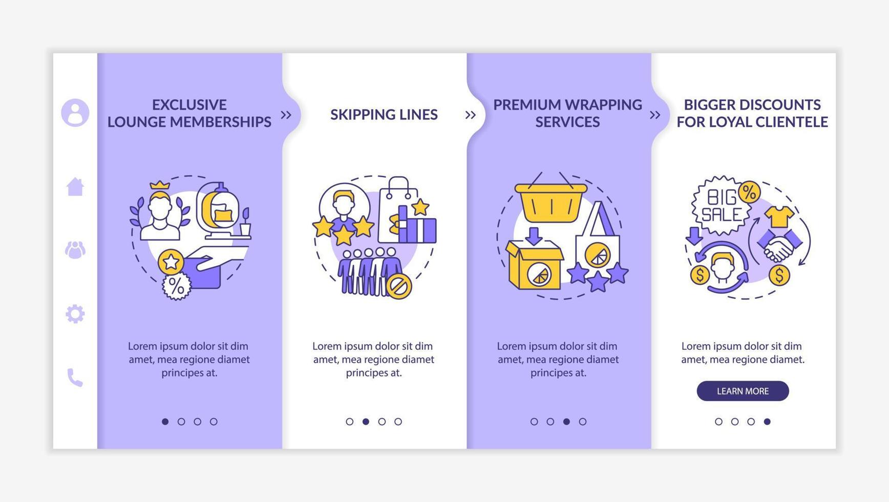 Loyalty program benefits onboarding vector template