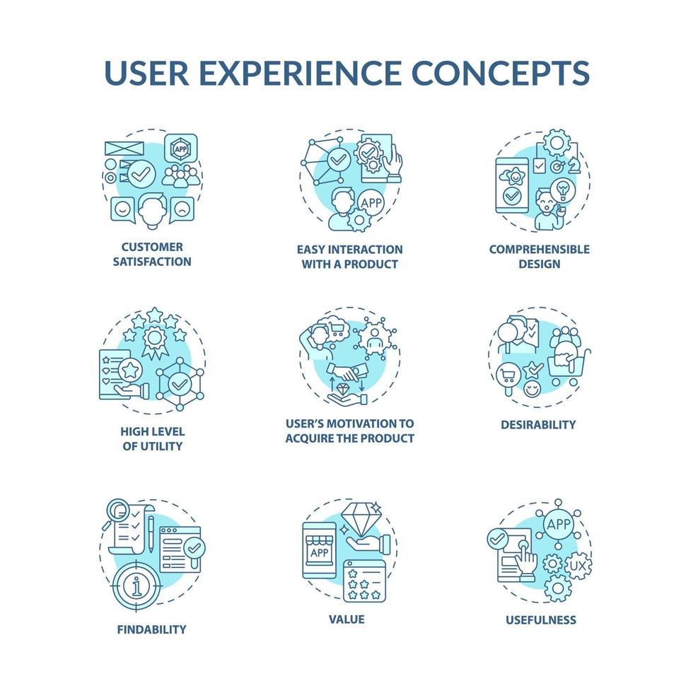 conjunto de iconos de concepto de experiencia de usuario vector