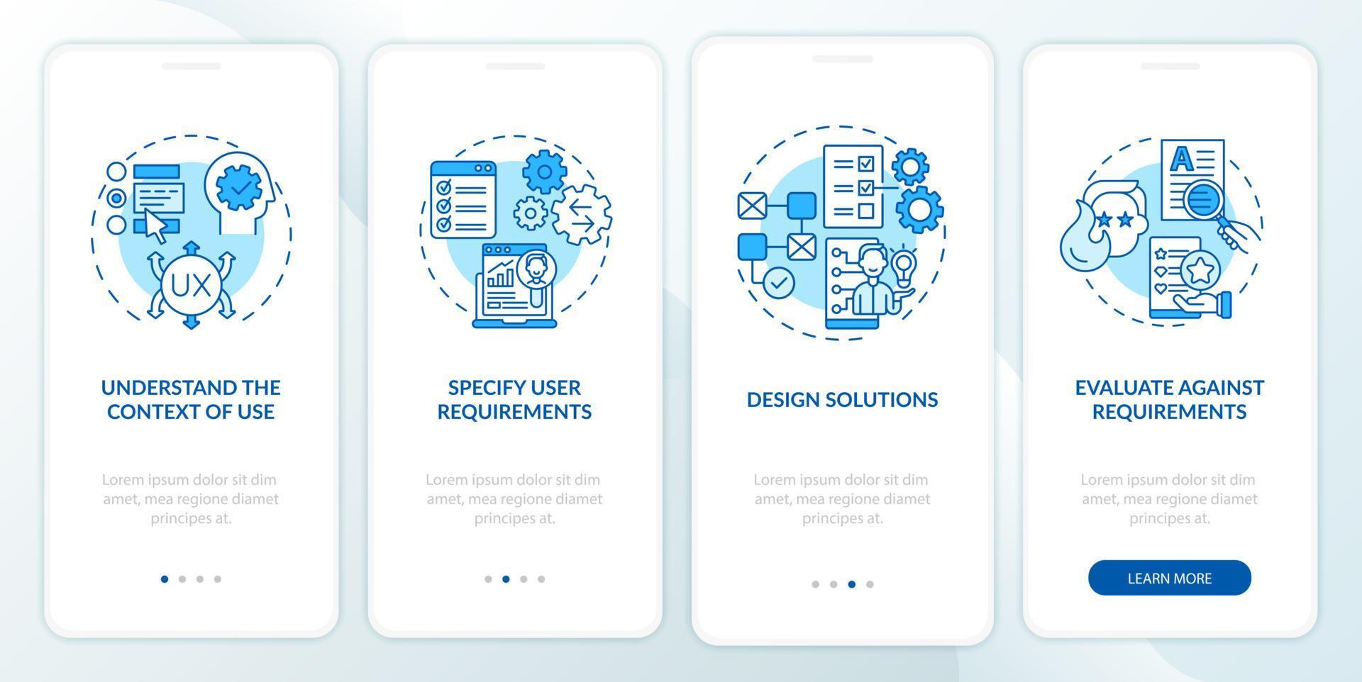 UCD process onboarding mobile app page screen vector