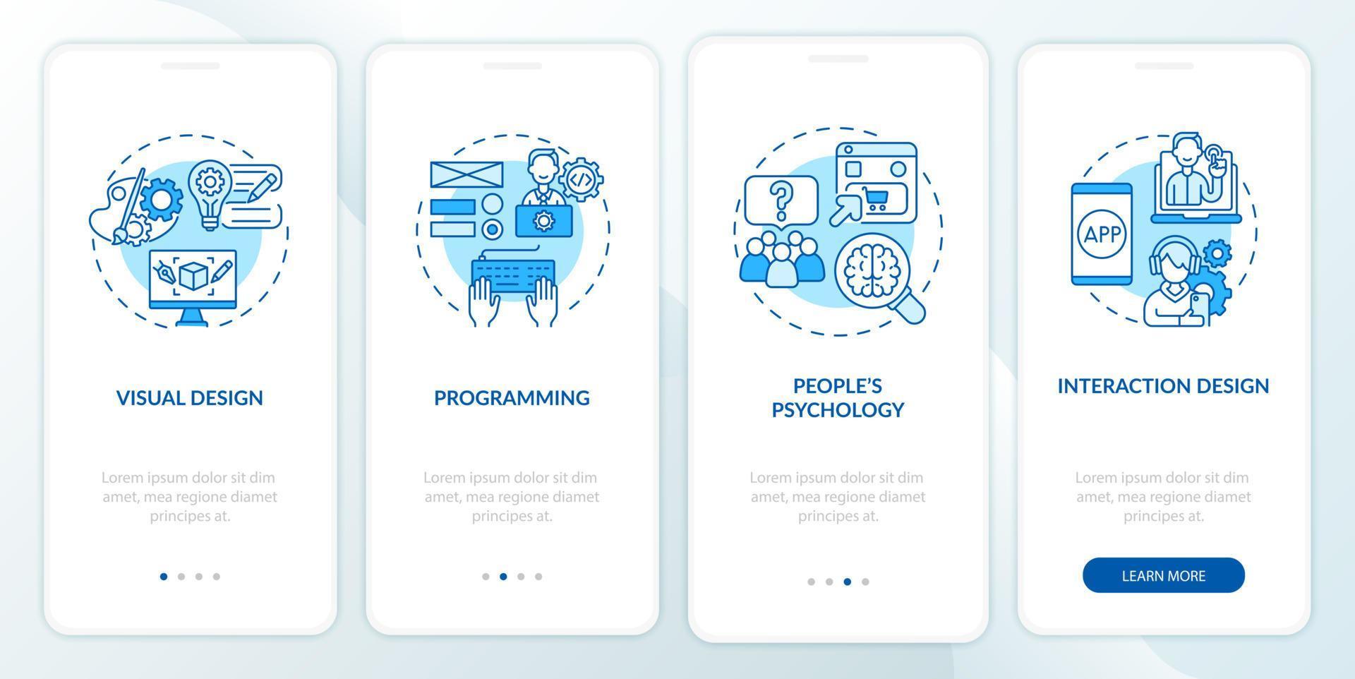 UX design process onboarding mobile app page screen vector