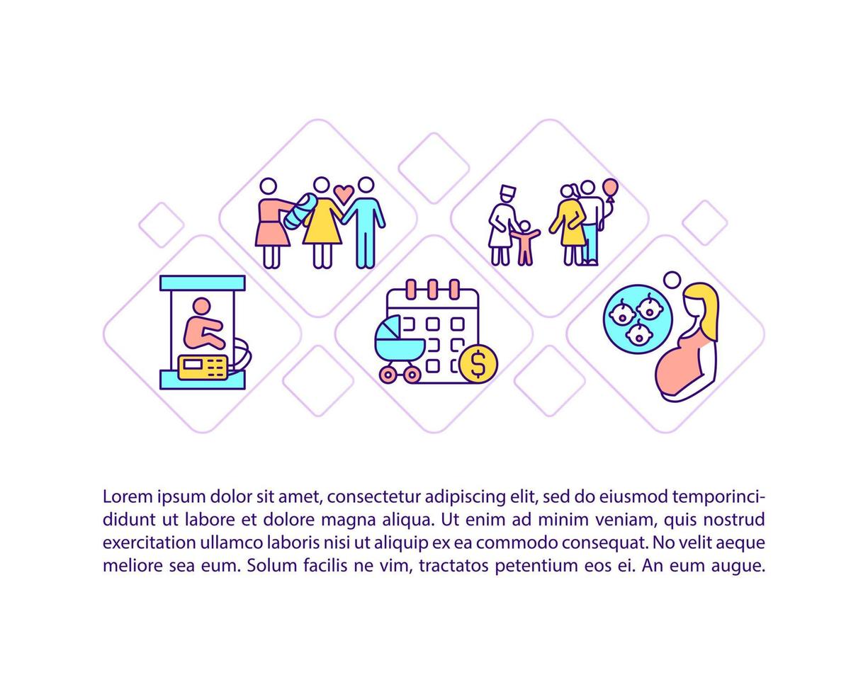 Maternity leave types concept line icons with text vector