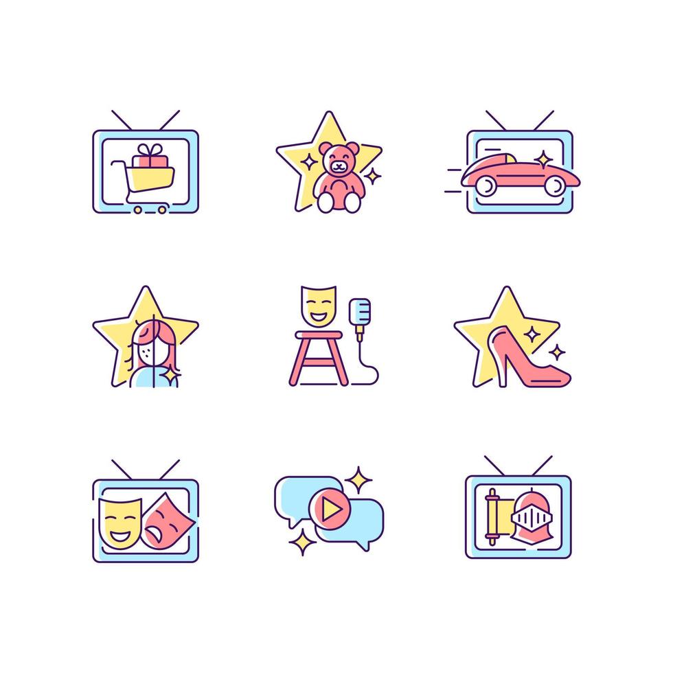 Television show RGB color icons set vector