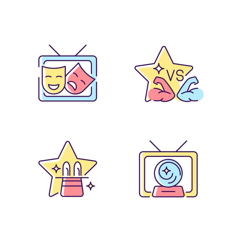 TV shows genres RGB color icons set vector